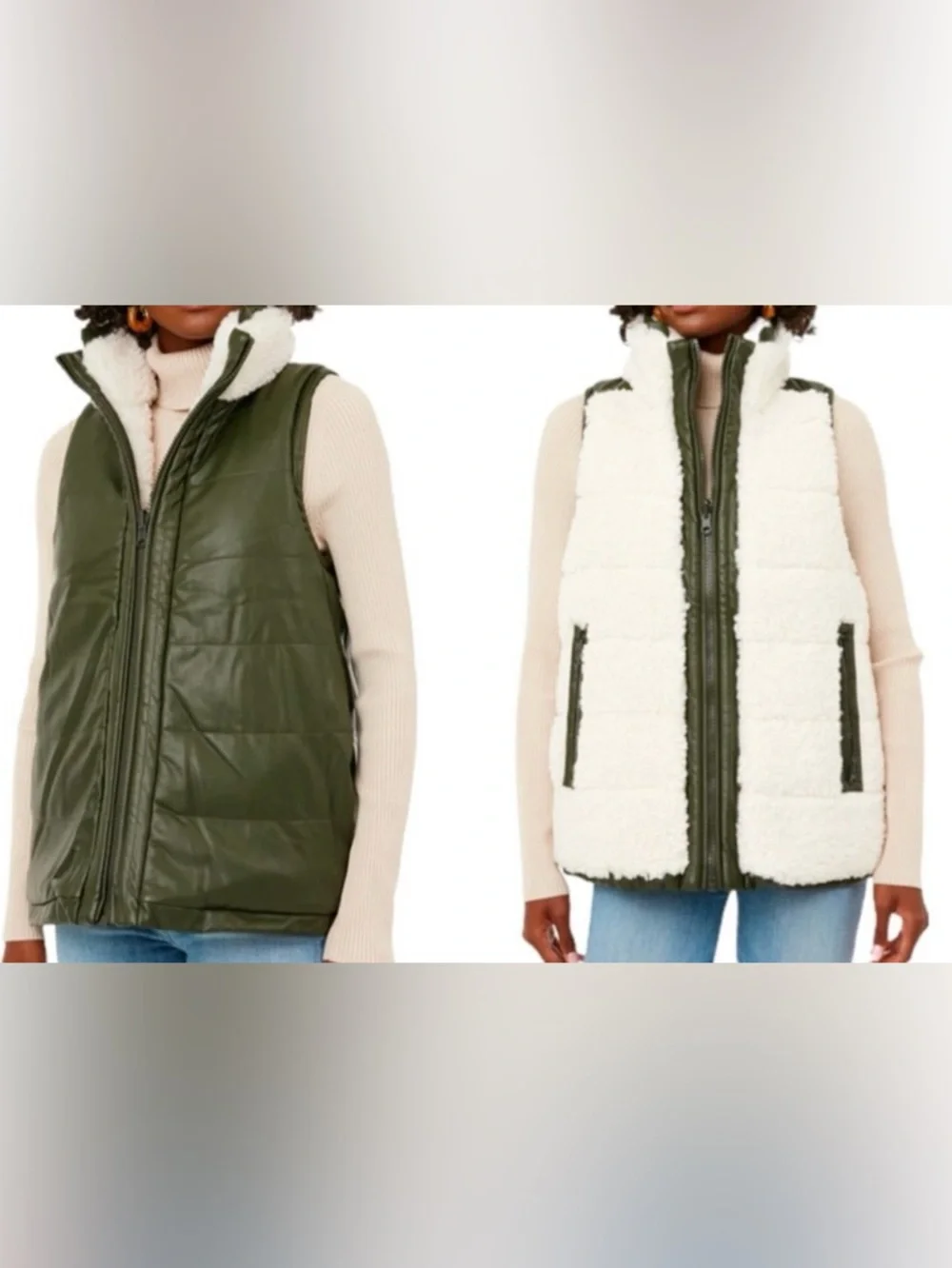 Tuckernuck Beckham reversible vegan leather Cream Sherpa puffer vest small